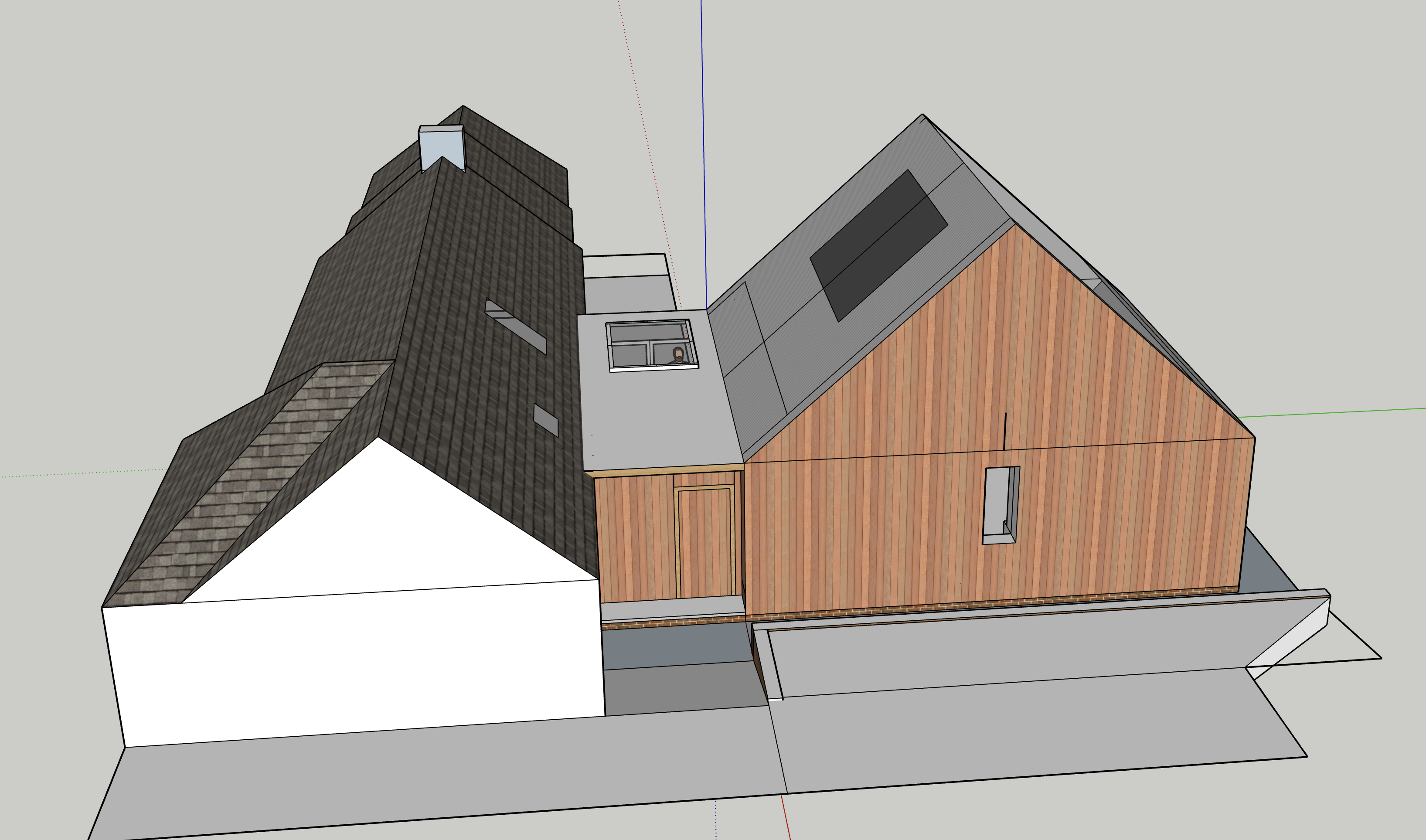 NE elevation, showing solar panels